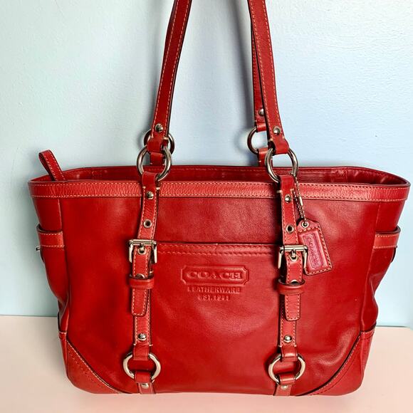 Coach Handbags - Coach Red Leather Gallery East West Tote Purse